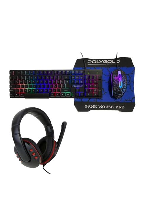 POLYGOLD Oyuncu Klavyesi-oyuncu Mouse-mousepad-oyuncu Kulaklığı 4 In 1 Set Pg-8050