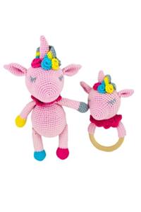 Aysun Yıldız Konbul Amigurumi Organik Örgü Oyuncak Unicorn Uyku Arkadaşı Ve Diş Kaşıyıcılı Çıngırak Takım