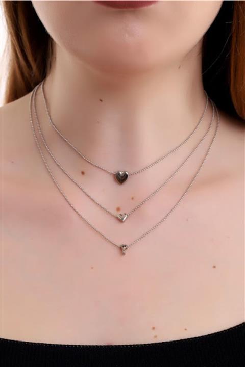 MİLENAY AKSESUAR Kadın Kalp Ve Anahtar Figürlü 3 Lü Kombin Kolye