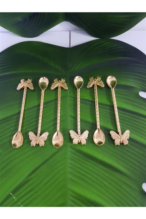 Morza 6 Lı Sunum Çay Kaşığı Kelebek 12cm Altın Kaplama