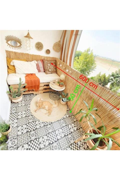 Emeksanatı Vernikli Kamış Hasır Balkon Çiti Yükseklik 50 Cm Uzunluk 6 M Doğal