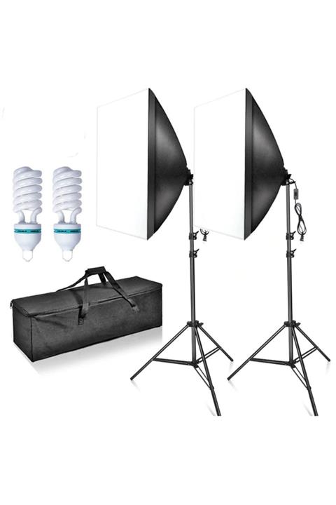 Deyatech Youtube Video Ve Fotoğraf 2li Softbox Seti Sürekli Işık Tek Duy Paraflaş Make Up  Çekimleri Lambalı