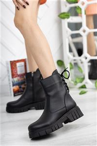 sedora shoes Kadın Topuktan Bağcıklı Siyah Bot& Bootie Postal Kalın Taban