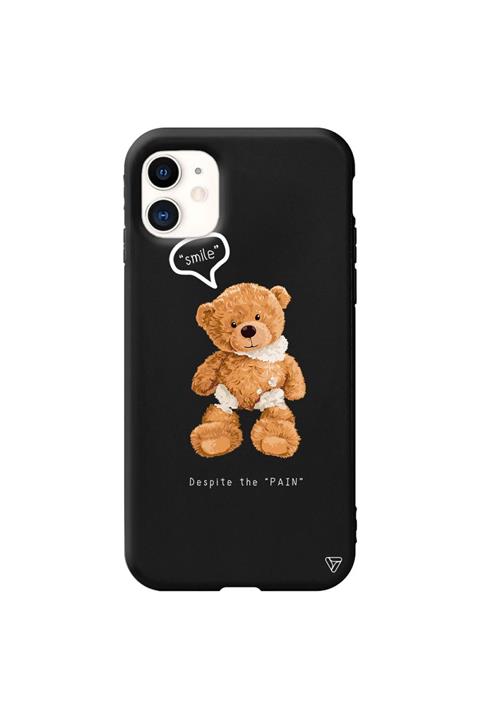 Trihed Iphone 11 Siyah Renkli Silikon Ayıcık Telefon Kılıfı