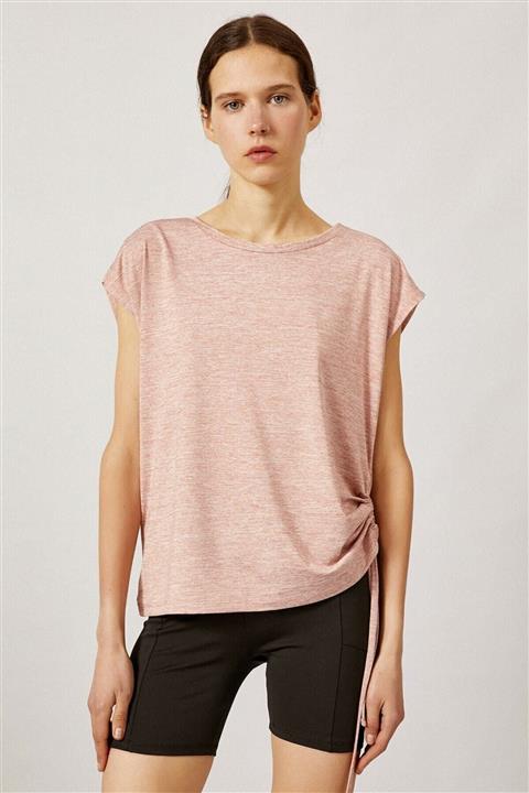 Koton Kadın Pembe Büzgülü Bisiklet Yaka Kisa Kollu T-Shirt