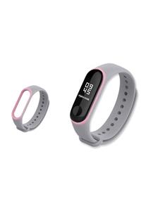 Xiaomi Mi Band 3/4 Uyumlu Akıllı Bileklik Kordon Antialerjik Silikon Gri Pembe