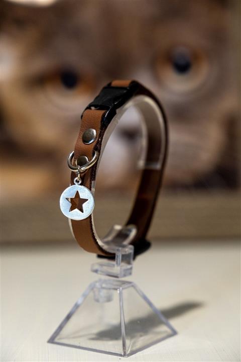 Monte Store Deri Kedi Tasması Açık Kahverengi Metal Yıldız Aksesuarlı