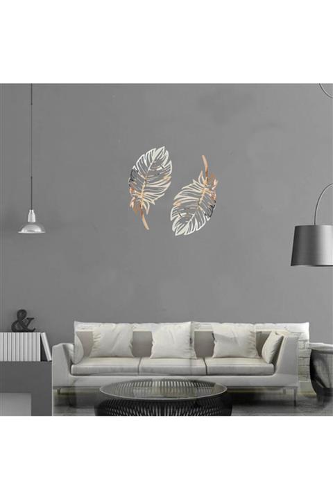 GİZEM SHOP Dekoratif Kuş Tüyü Ikili Set Lazer Kesim Gümüş