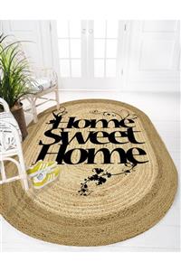 Else Halı Else Home Sweet Home Desenli Oval Örme Jüt Örgü Halı Hasır Kilim