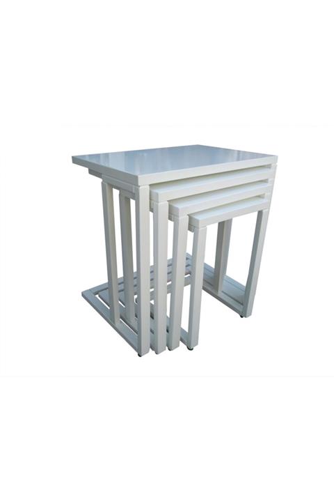 Ankara Mobilya Bengi Zigon Sehpa Takımı Tekerlekli Ahşap Beyaz Lake Boya