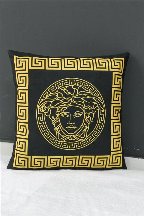 Ens Deco Ensdeco Siyah Altın Etnik Versace Desenli Modern Koltuk Yastık Kırlent Kılıfı 45x45