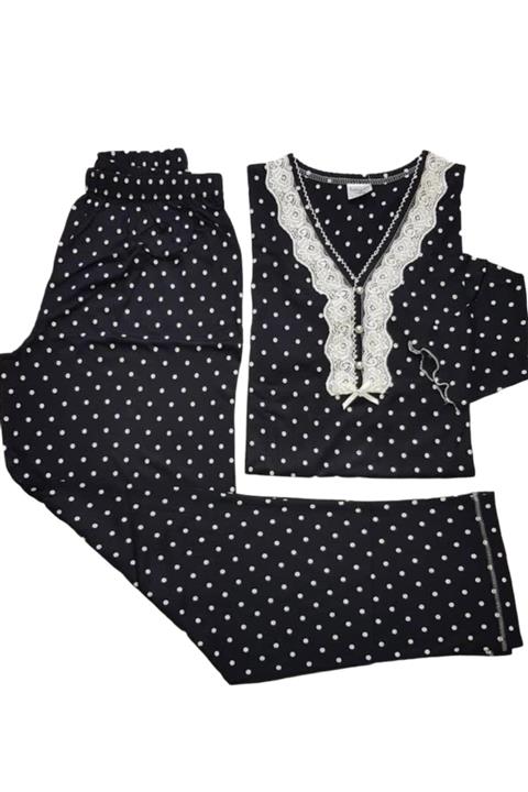 ANGELİNA Kadın  Siyah Bambu Uzun Kol Pijama Takımı