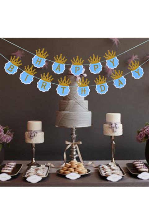 Yakamoz home Parti Simli Happy Birthday Flama Dekor 3 Metre Mavi Renk