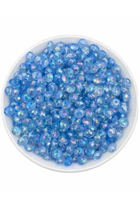 Hedef Bijuteri Açık Mavi Renk 8mm Basık Janjanlı Akrilik Boncuk,parlak Takı Yapım Hobi Boncuğu (50gr, 290 Adet)