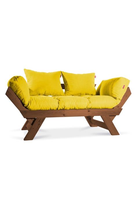 Dekoro Kombin Wood Ahşap Iki Kişilik Kanepe, Bahçe Kanepesi, Yataklı Kanepe (Gürgen/sarı)