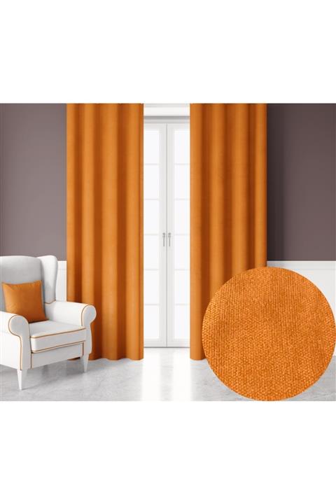 Demor Home Soft Portakal Rengi Ekstrafor Büzgülü Ada Fon Perde