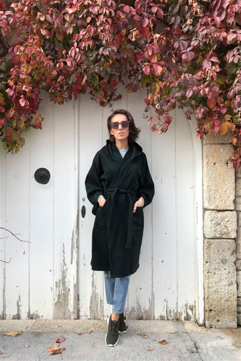 Gülçin Uzunalan Koyu Yeşil Kimono Palto