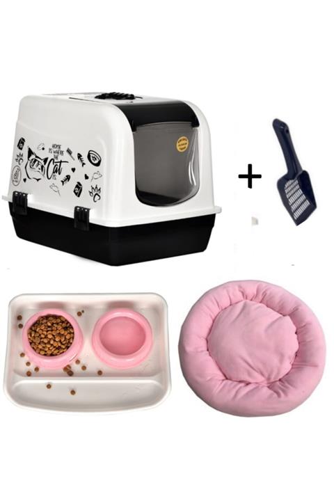 OPTİMAL Xxl Maxi Kapalı Kedi Tuvaleti Pembe Yatak Ve Mama Seti