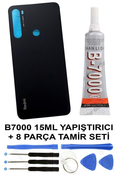 Ceykergsm Xiaomi Redmi Note 8 Arka Cam Kapak Batarya Pil Kapağı + B7000 15ml Yapıştırıcı + Tamir Seti Siyah