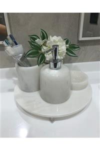 SMF MARBLE ART Beyaz Mermer Banyo Seti Ayaklı 4lü