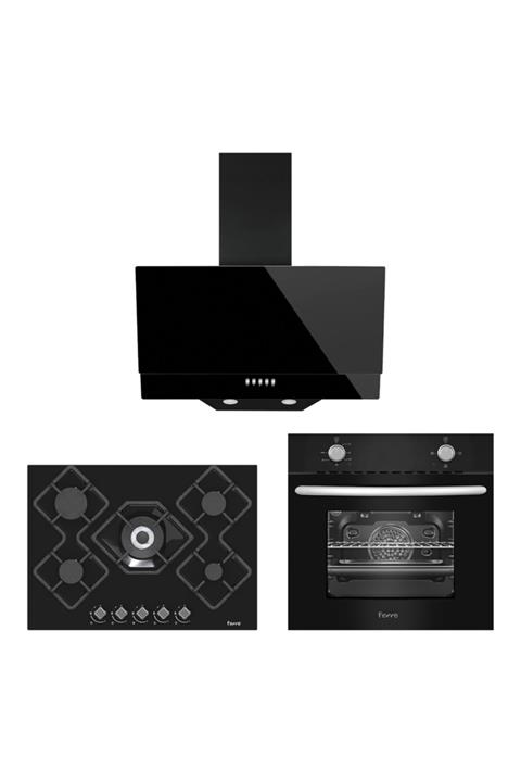 Ferre Black Glaryo Ankastre Set (2002 Tc Ankastre Fırın + Ka012-70 Cm Ankastre Ocak + D003 Davlumbaz )