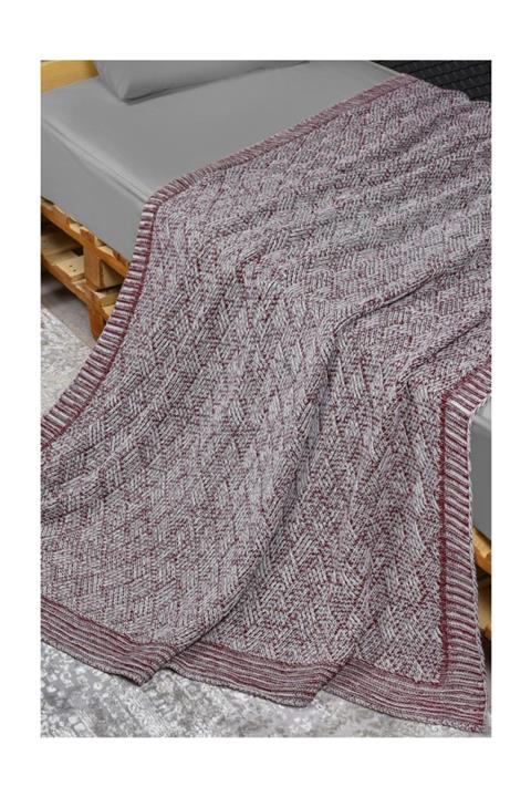 KONFOR Bordo Triko Örgü Tek Kişilik Battaniye