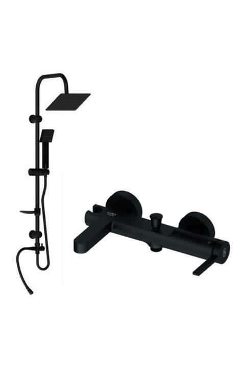 GPD Mat Siyah Tepe Duş Seti Ve Mat Siyah Gildo Banyo Bataryası Mbb165-s Dst19-3-s