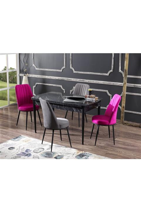 MYMASSA - Elit Trend Bendir Açılabilir Mutfak Masası Ve Gold Sandalye Takımı