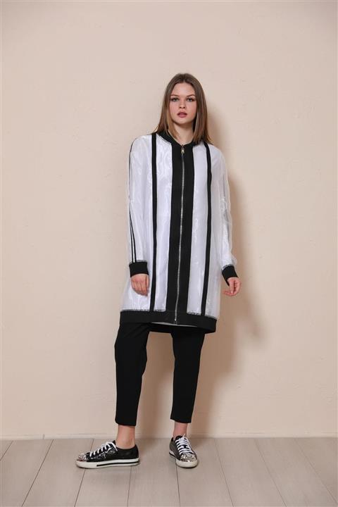 Moodbasic Organze Taşlı Spor Ceket Ekru