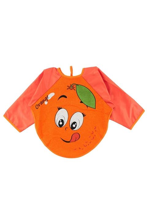 Kids Buude Portakal Motif Kollu Bebek Mama Önlüğü