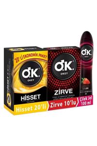 Okey Hisset 20'li Zirve 10'lu Prezervatif Çilek Kayganlaştırıcı Jel 100 ml