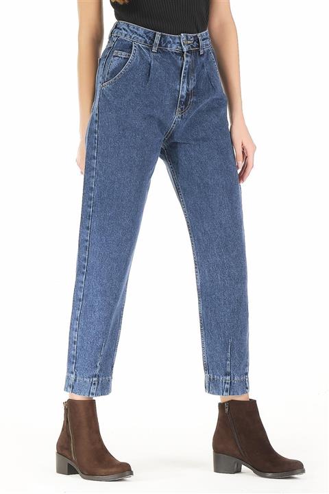 its basic Kadın Snow Kot Rengi Paça Detaylı Önü Pileli Balon Jean