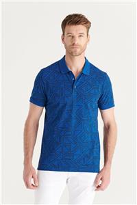 Avva Erkek Saks Polo Yaka Baskılı T-shirt A11y1150