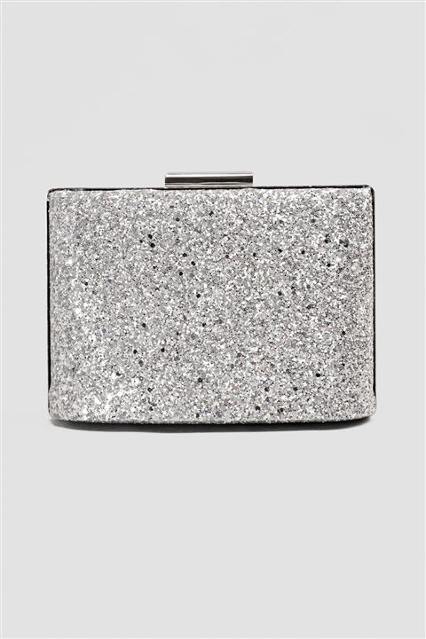 Jilberto Saundra Gümüş Pullu Üçgen Abiye Çanta