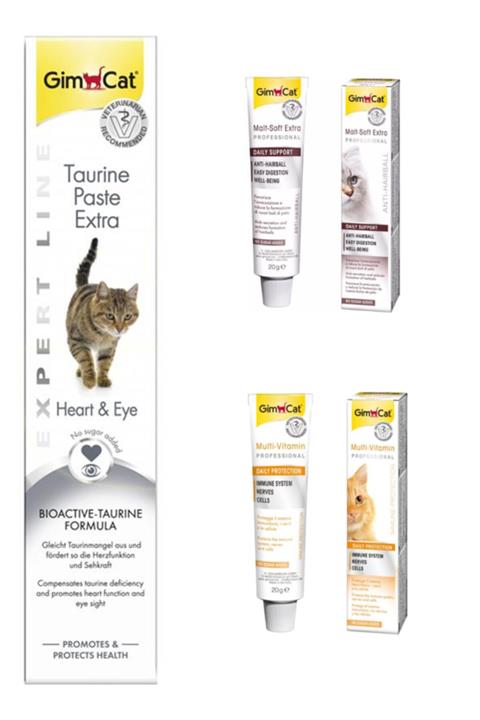 Gimcat Taurine 50gr + Anti-hairball Malt Paste 20gr + Multi Vitamin Paste 20gr Kedi Macunları