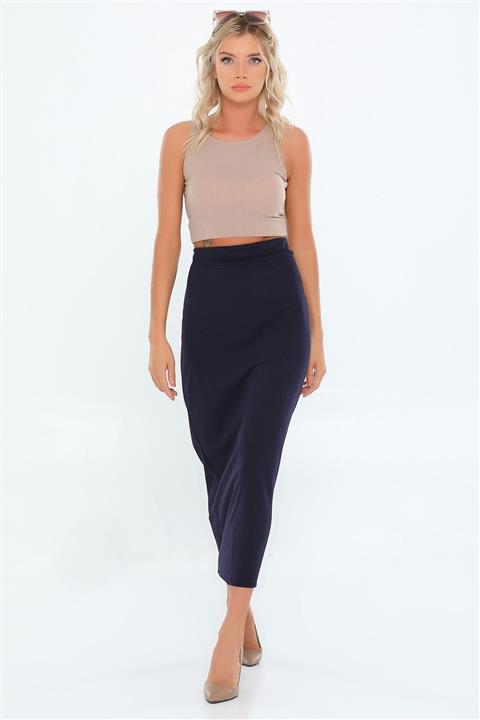 Essah Moda Kadın Lacivert Likralı Uzun Kalem Etek - Me000379