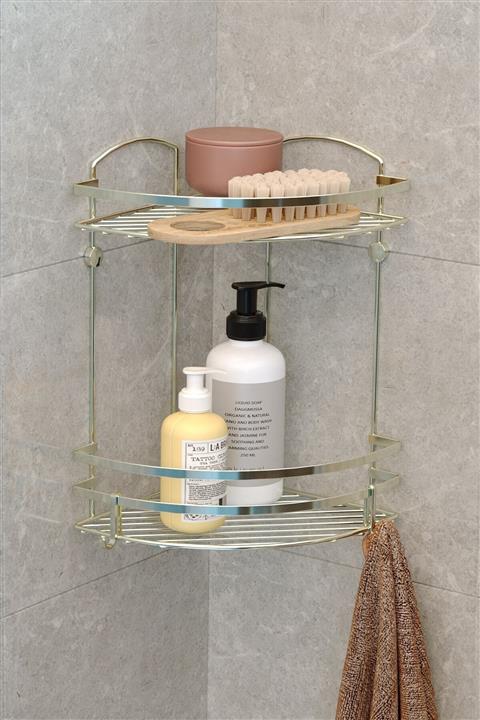 Teknotel LM008H GOLD İKİ KATLI KANCALI BANYO RAFI