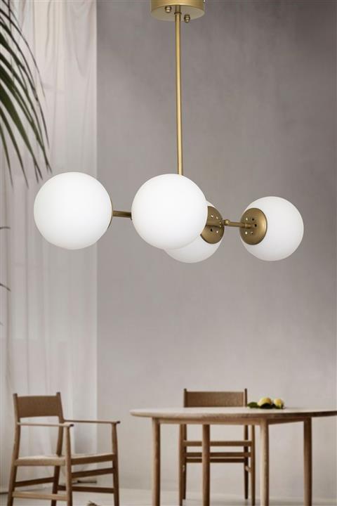 Dekorluna Modern Lara 4lü Eskitme Salon Yemek Masası Beyaz Camlı Avize