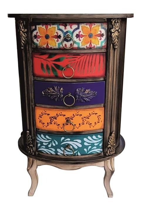 Döküntücü Komodin 5 Çekmeceli Oval Çiçek