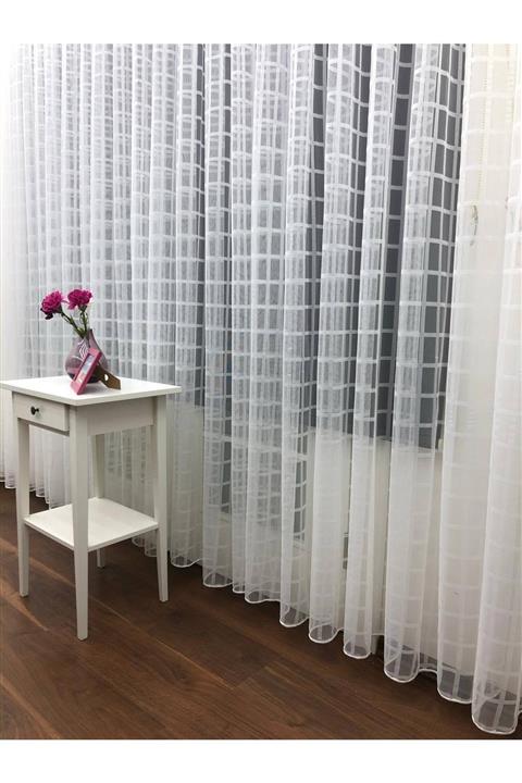 Esse Home Spor Desen Kareli Tül Perde 350x260 Sık Pile 1/3