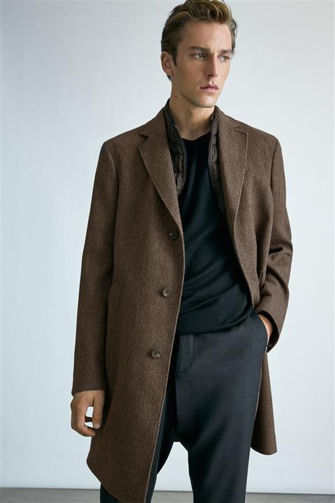 Massimo Dutti Erkek Çıkarılabilir Astarlı Yünlü Kaban 02428150