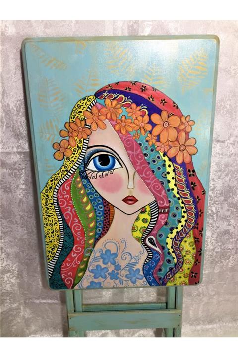 dahadaha tasarım Ahşap El Boyaması 2 Li Servis Sehpası Set