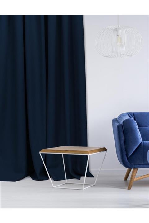 C&SARI Design Lacivert Keten Görünümlü Fon Perde Ipli Pile