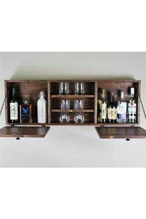 KZNGROUP Masif Ahsap 120x40 Dekoratif Bar Standı Kapaklı