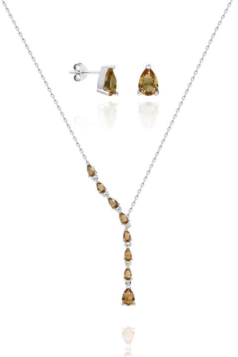 Aykat Küpe ve Kolye Rodyumlu Gümüş Zultanit Taşlı Seti