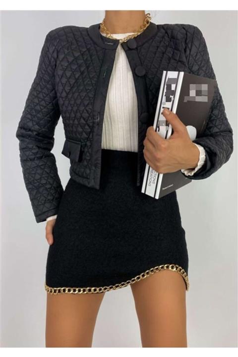BLACK BEYAZ Zincir Aksesuarlı Kısa Trend Etek