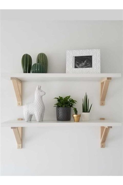 ARENHOME Ahşap Ayaklı Bebek Çocuk Odası Banyo Mutfak Duvar Rafı Kitaplık Eğitici Montessori 2li Raf