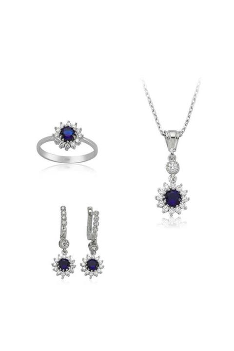 Gumush Gümüş Mavi Çiçek Bayan Set
