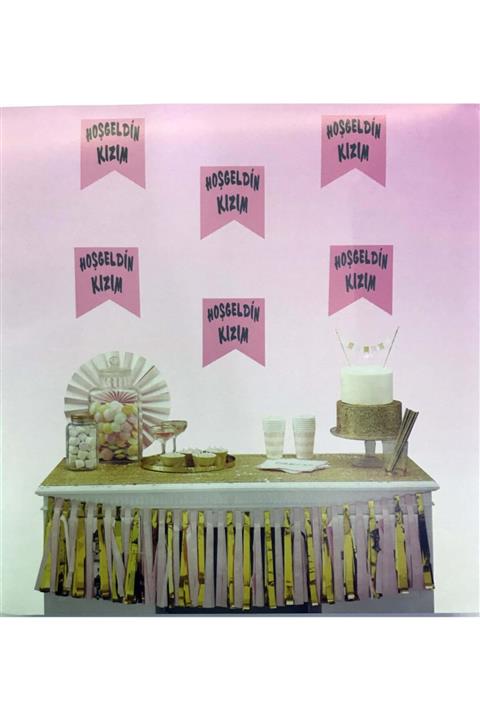 LAUREL DREAM Pembe Üzeri Gümüş ,Hoşgeldin Kızım Bayrak Süs