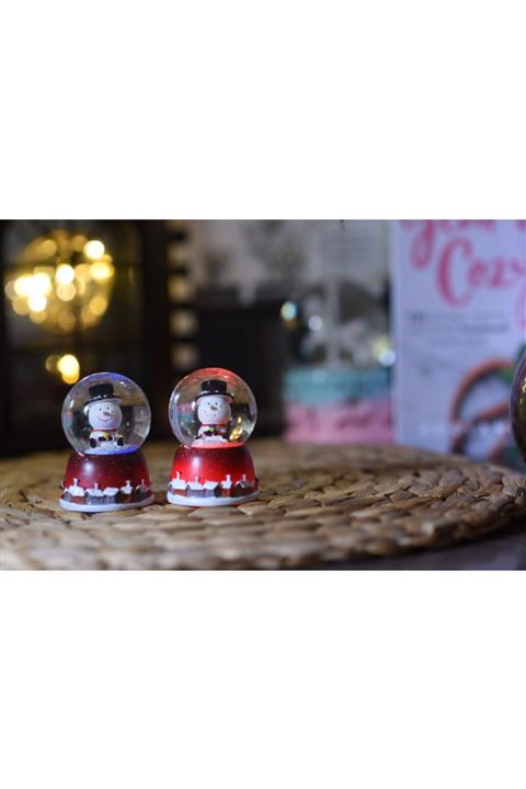 studyosercan2 Kar Küresi 2 Li Set Işıklı Mini Boy Pilli Gönderim Kardan Adam Yılbaşı